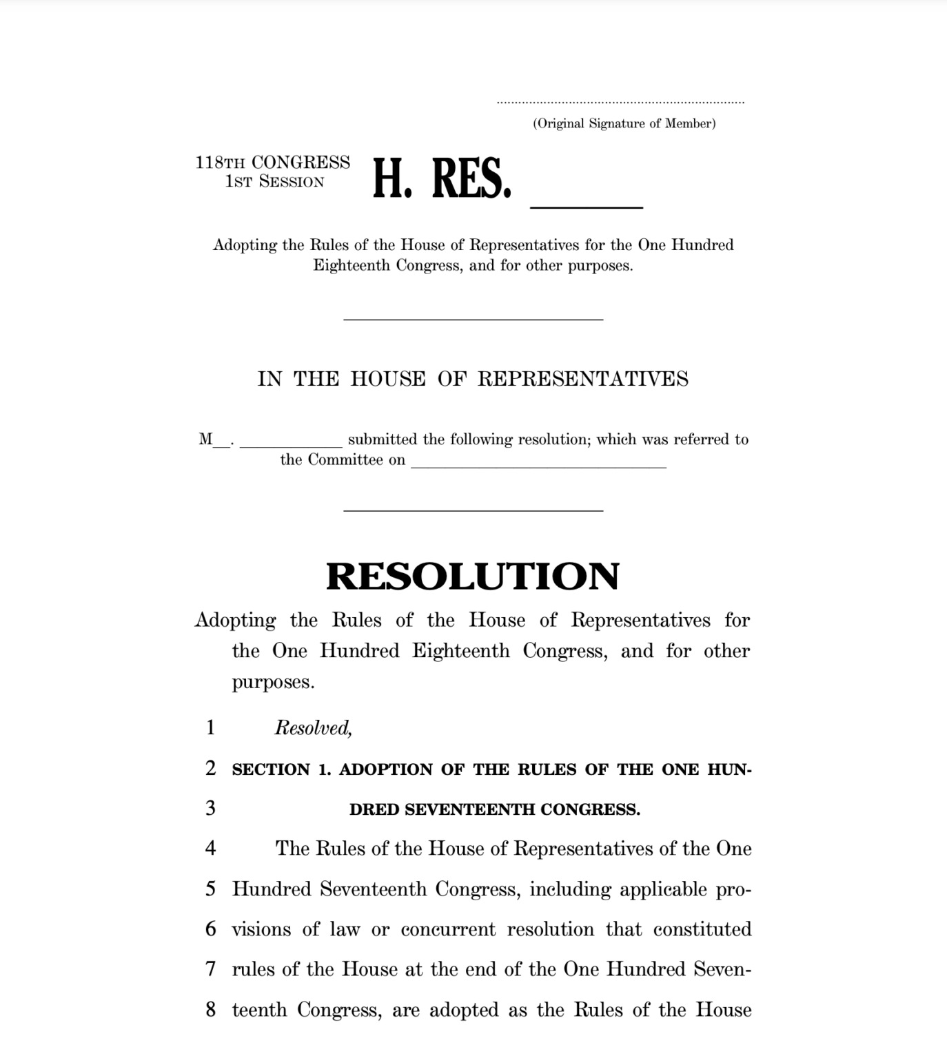 House Rules for 118th Congress Adopted Congressional Institute